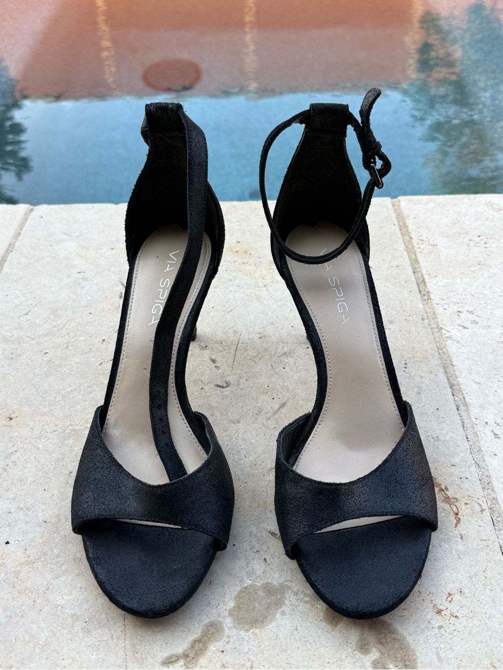 VIA SPIGA Black Suede Ankle-Strap Dress Sandals